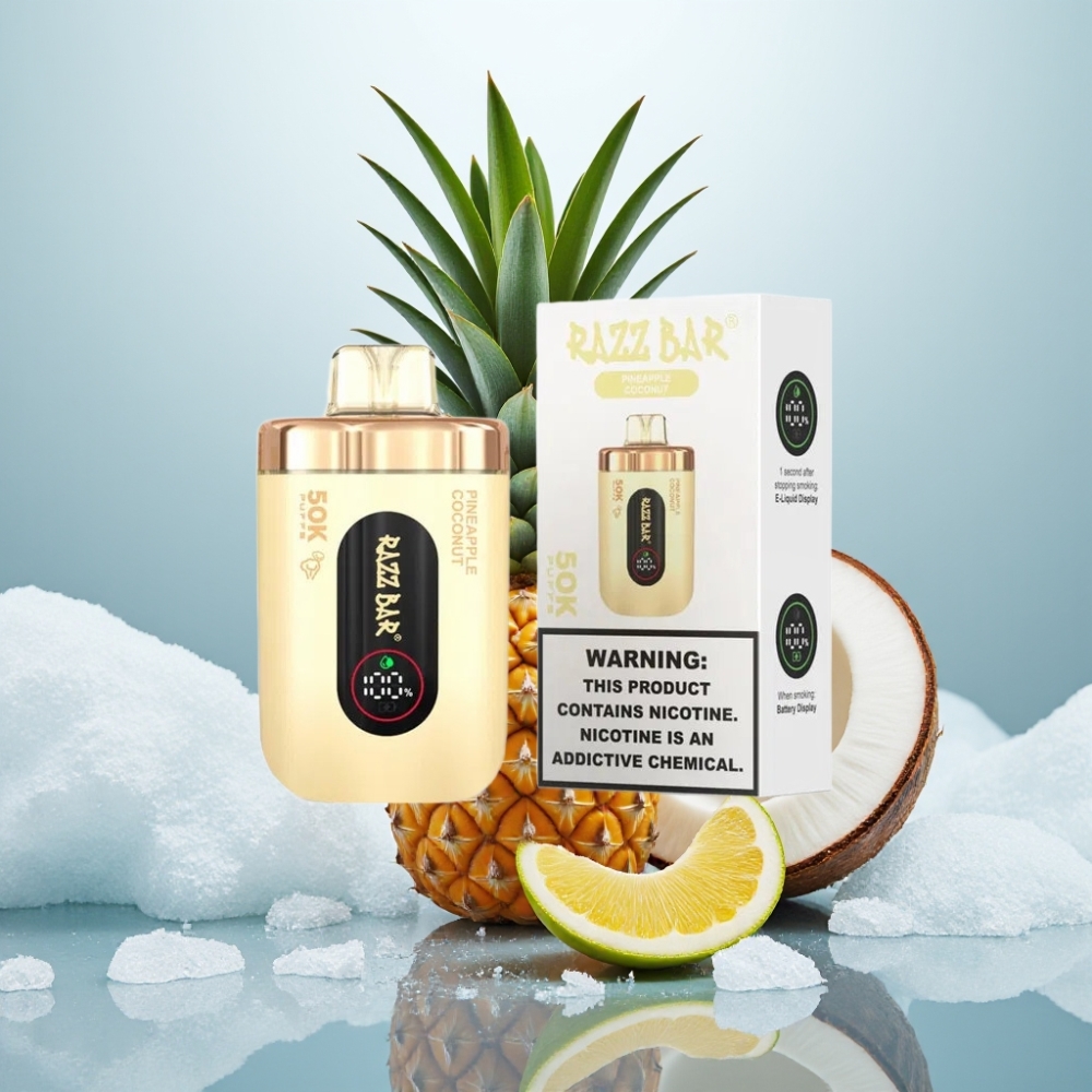 Razz Bar 50K Puffs Disposable Vape Abacaxi Coco Recarregável Tipo-C 650mAh