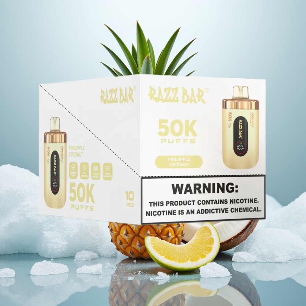Razz Bar 50K Puffs Disposable Vape Abacaxi Coco Recarregável Tipo-C 650mAh