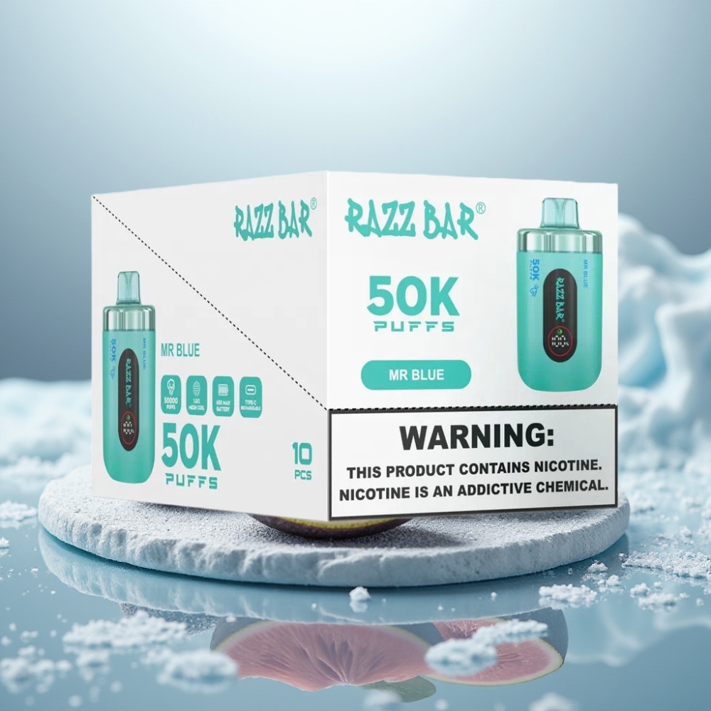 Razz Bar 50K Puffs Disposable Vape Azul Mr + 1.0 Ohm Mesh Coil