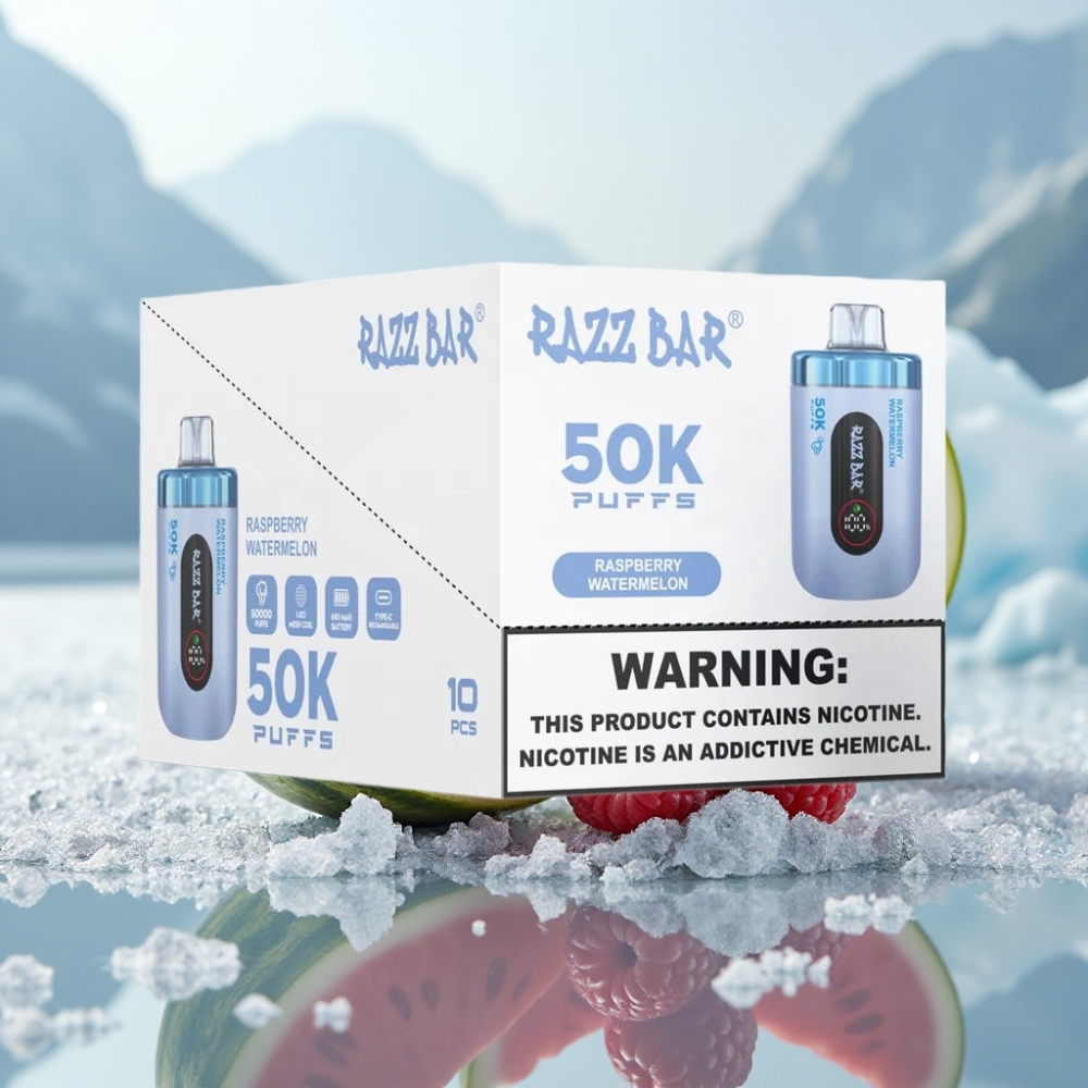Razz Bar 50K Puffs Disposable Vape Framboesa Melancia Recarregável Tipo-C 2% Nicotina