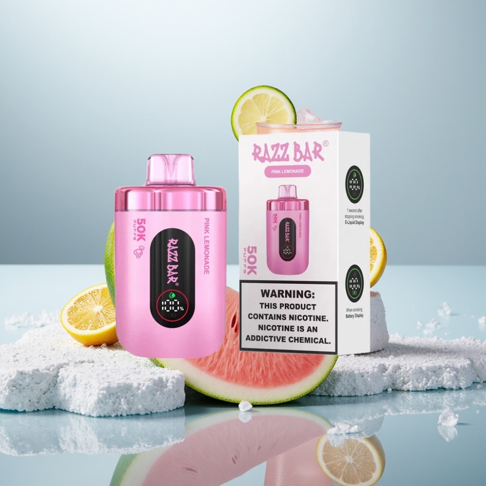 Razz Bar 50K Puffs Disposable Vape Limão Rosa Recarregável Tipo-C