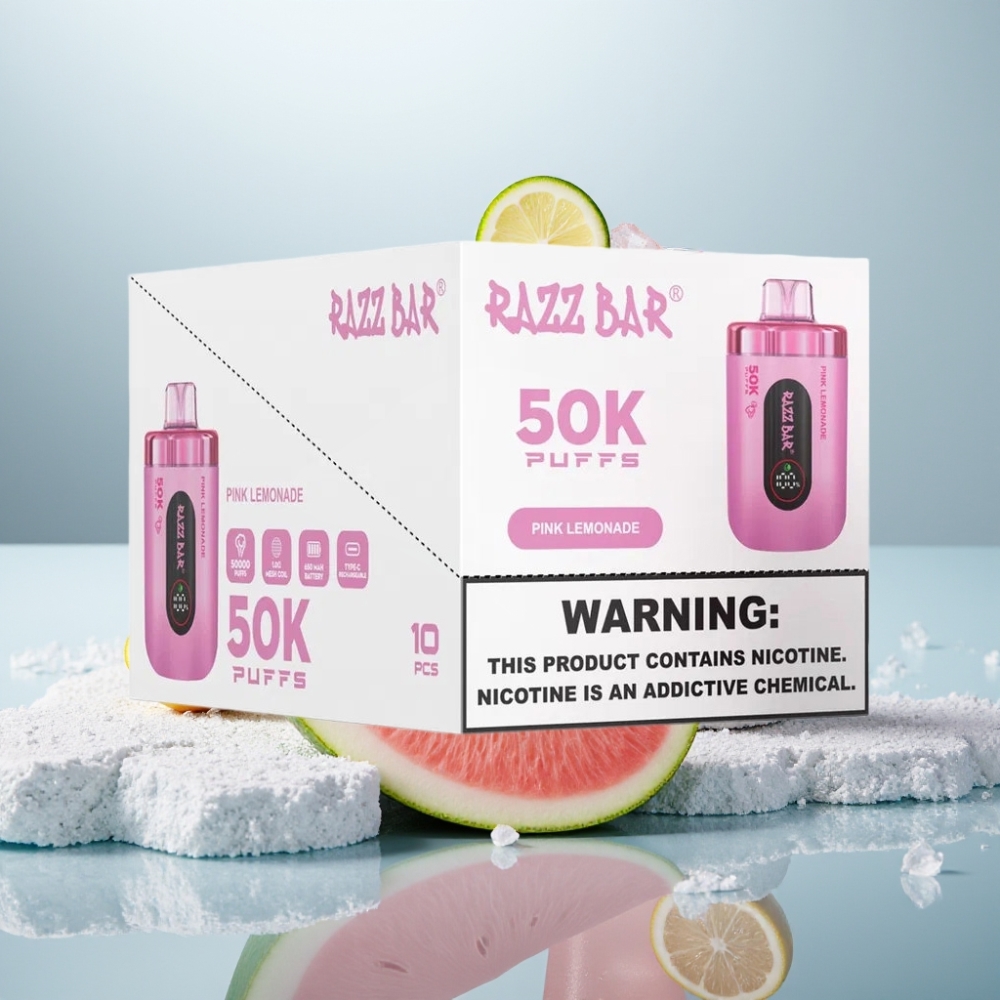 Razz Bar 50K Puffs Disposable Vape Limão Rosa Recarregável Tipo-C