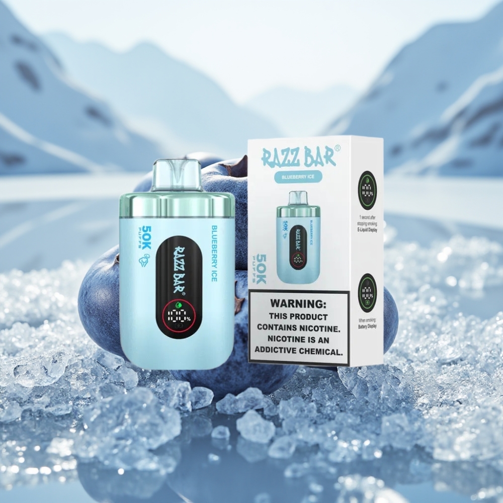 Razz Bar 50K Puffs Disposable Vape Mirtilo Gelado Recarregável Tipo-C 650mAh