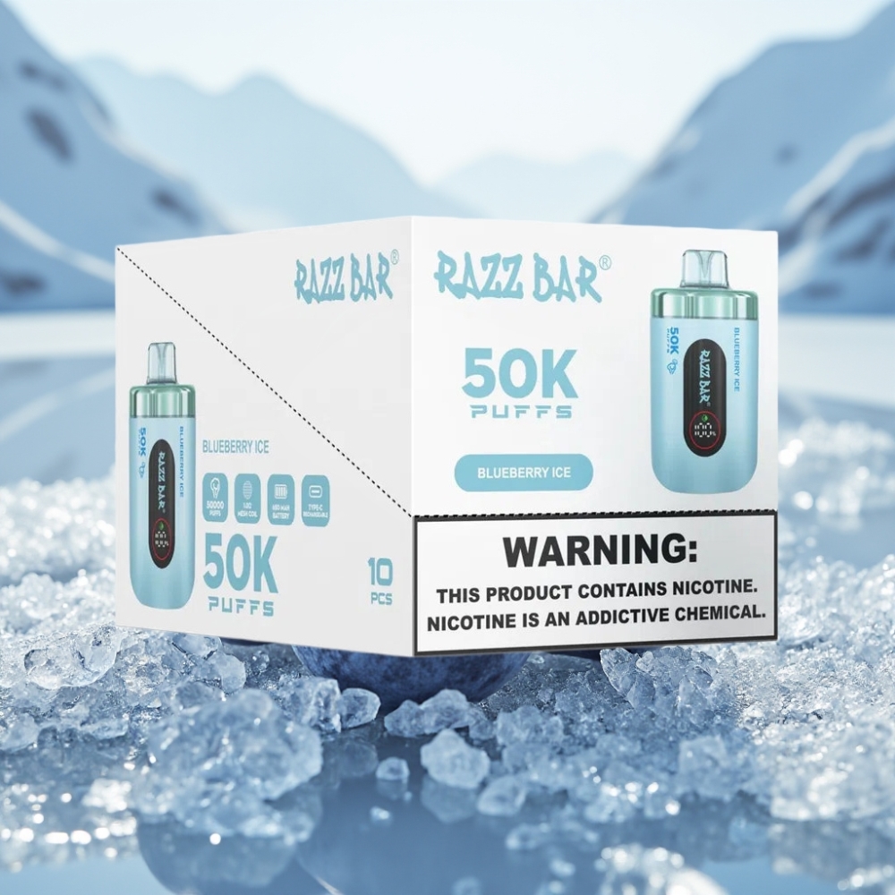 Razz Bar 50K Puffs Disposable Vape Mirtilo Gelado Recarregável Tipo-C 650mAh