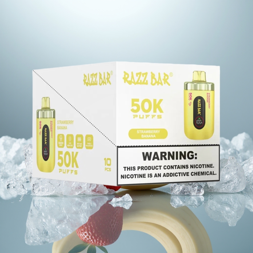 Razz Bar 50K Puffs Disposable Vape Morango Banana Recarregável Tipo-C 2% Nicotina