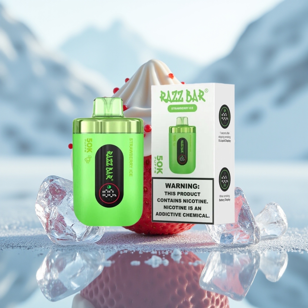 Razz Bar 50K Puffs Disposable Vape Morango Gelo Recarregável Tipo-C 2% Nicotina Razz Bar 50K Puffs Disposable Vape Morango Gelo Recarregável Tipo-C 2% Nicotina