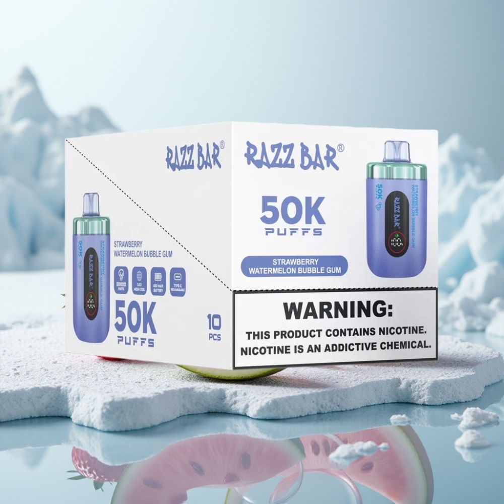 Razz Bar 50K Puffs Disposable Vape Morango Melancia Chiclete Borbulhante Recarregável
