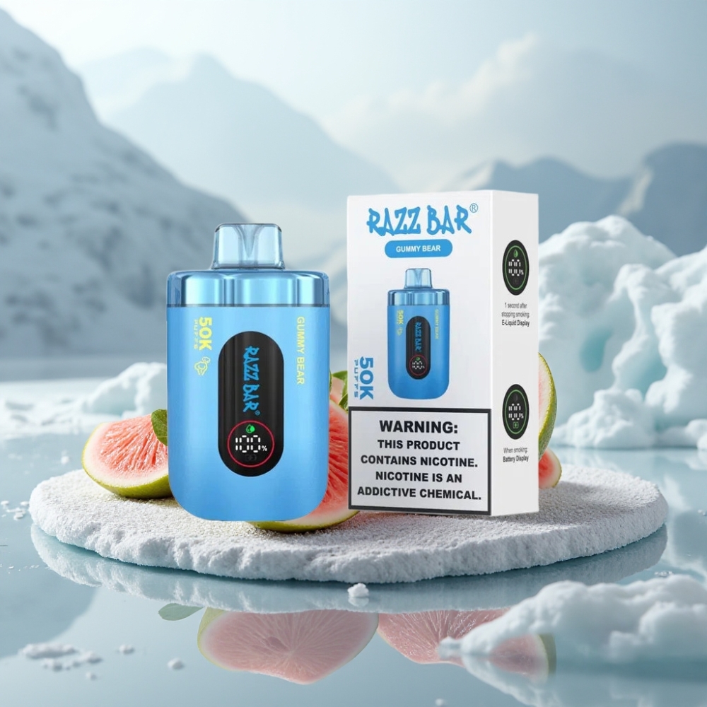 Razz Bar 50K Puffs Disposable Vape Ursinho de Goma Recarregável Tipo-C 2% Nicotina