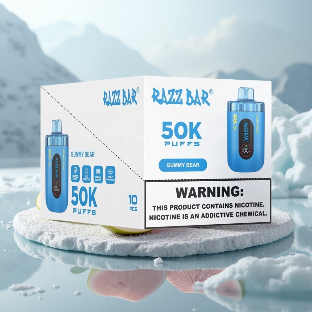 Razz Bar 50K Puffs Disposable Vape Ursinho de Goma Recarregável Tipo-C 2% Nicotina